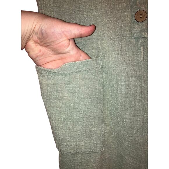 Ocean Drive Sage Green Tie Strap Button Front Cotton Romper Size M - Picture 6 of 6